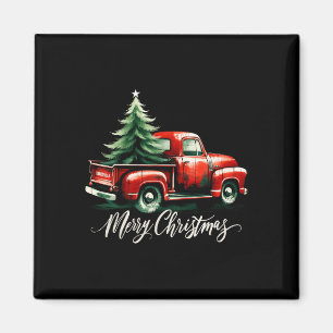 Frohe Weihnachtsbaum auf Red Truck Wagon Xmas Vaca Magnet