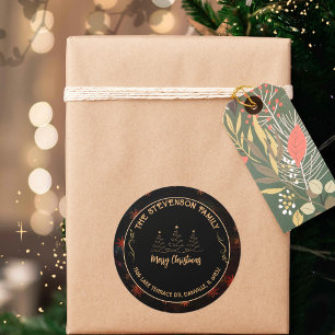 Frohe Weihnachtsbaum Black & Gold Festival Runder Aufkleber