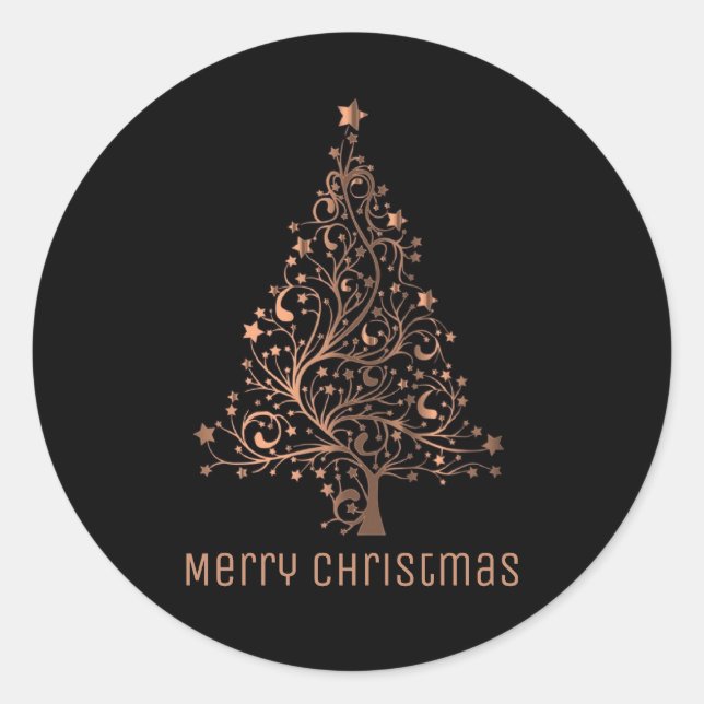 Frohe Weihnachtsbaum Black Metallic Brown Copper Runder Aufkleber (Vorderseite)