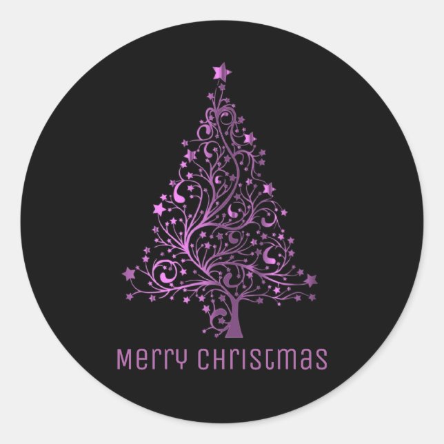 Frohe Weihnachtsbaum Black Metallic Pink Runder Aufkleber (Vorderseite)