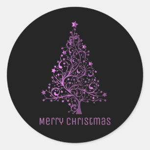 Frohe Weihnachtsbaum Black Metallic Pink Runder Aufkleber