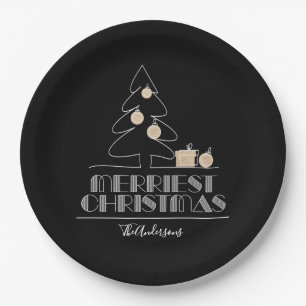 Frohe Weihnachtsbaum Black Pappteller