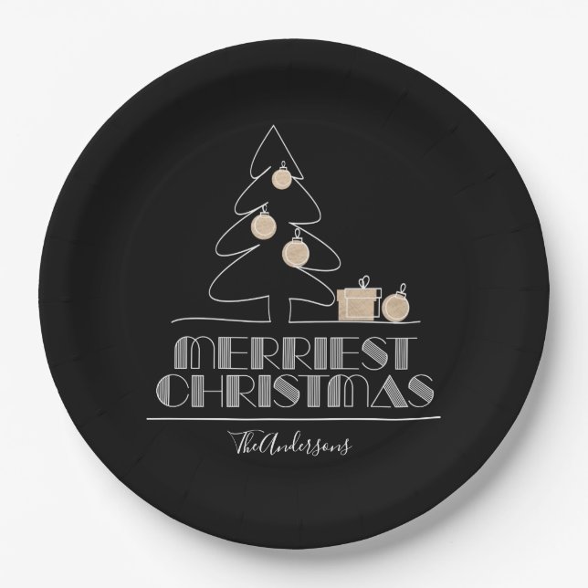 Frohe Weihnachtsbaum Black Pappteller (Vorderseite)