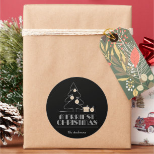 Frohe Weihnachtsbaum Black Runder Aufkleber