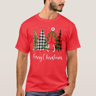 Frohe Weihnachtsbaum Buffalo Kariert Leopard Steth T-Shirt