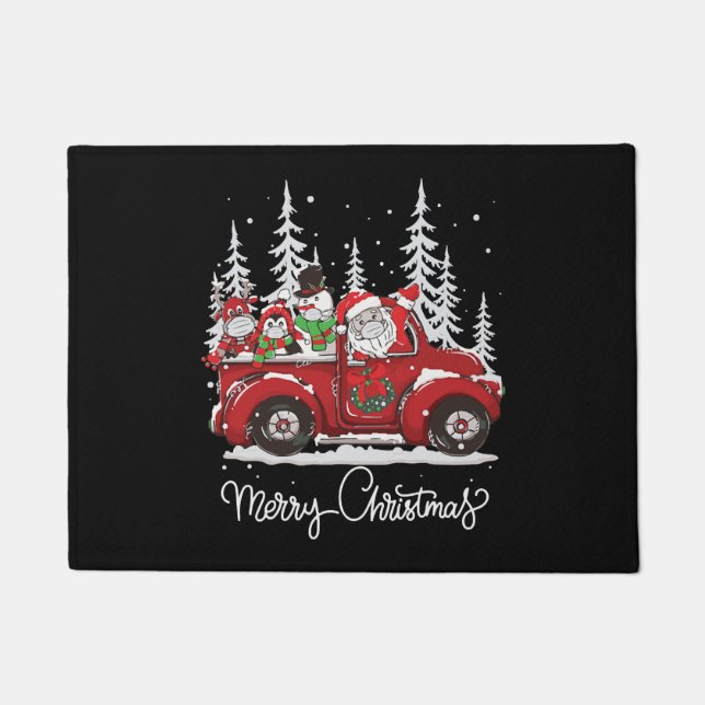 Frohe Weihnachtsbaum Buffalo Kariert Red Truck Fußmatte (Vorderseite)
