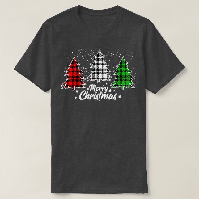 Frohe Weihnachtsbaum Buffalo Kariert Red White Gre T-Shirt (Design vorne)