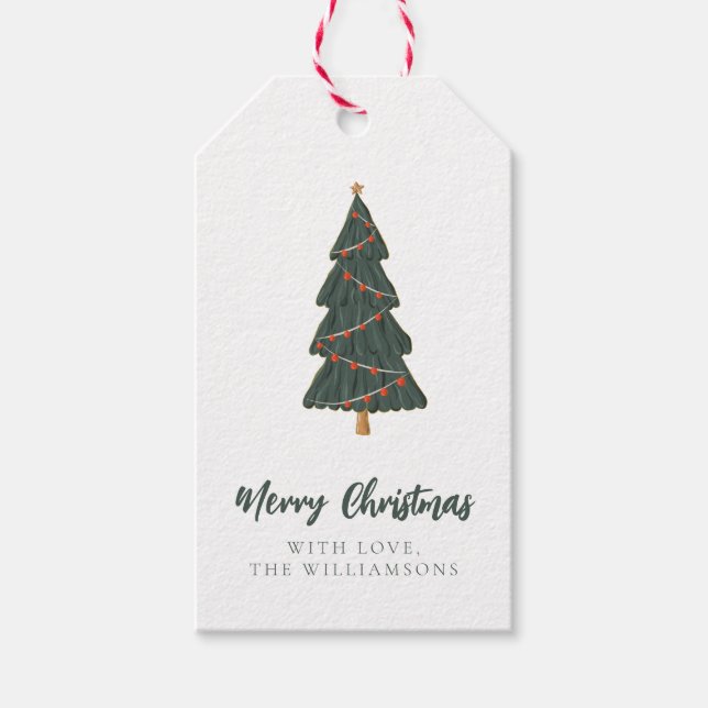 Frohe Weihnachtsbaum Custom Gruß und Name Geschenkanhänger (Vorderseite)