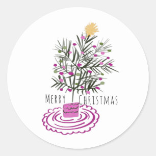 Frohe Weihnachtsbaum-Doodle-Kunst Runder Aufkleber