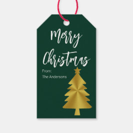 Frohe Weihnachtsbaum Dunkelgrün und Gold Name Geschenkanhänger