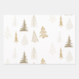 Frohe Weihnachtsbaum Falala Braun und Gold Feierta Geschenkpapier Set
