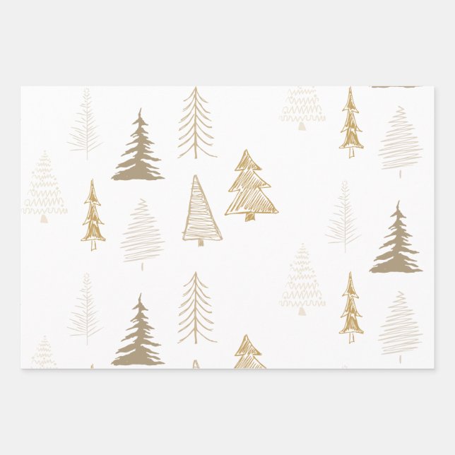 Frohe Weihnachtsbaum Falala Brown und Gold Urlaub Geschenkpapier Set (Vorderseite)