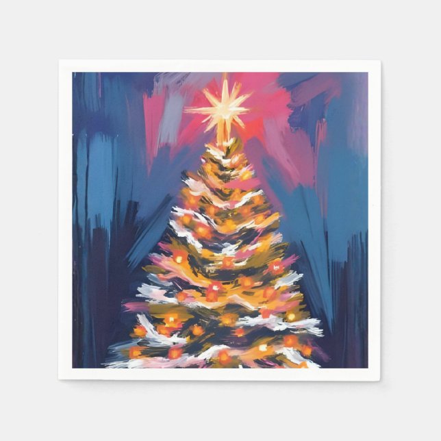 Frohe Weihnachtsbaum Farbige Wasserfarbe Serviette (Vorderseite)