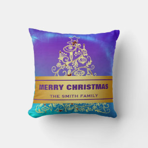 Frohe Weihnachtsbaum Gold Glitzer Star Kissen