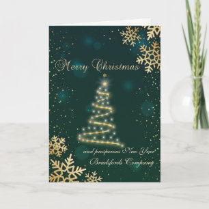 Frohe Weihnachtsbaum Goldene Schneeflocken, Grün Feiertagskarte