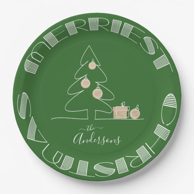 Frohe Weihnachtsbaum Green Pappteller (Vorderseite)