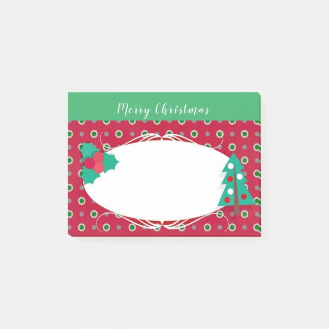 Frohe Weihnachtsbaum Greenery Polka Dot Post-it Klebezettel (Vorderseite)