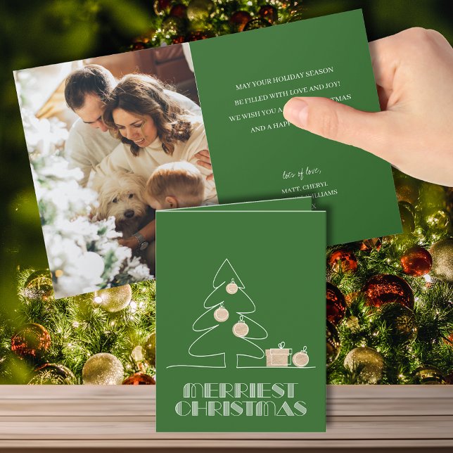Frohe Weihnachtsbaum Grün geflochtenes Foto Urlaub Karte (Von Creator hochgeladen)