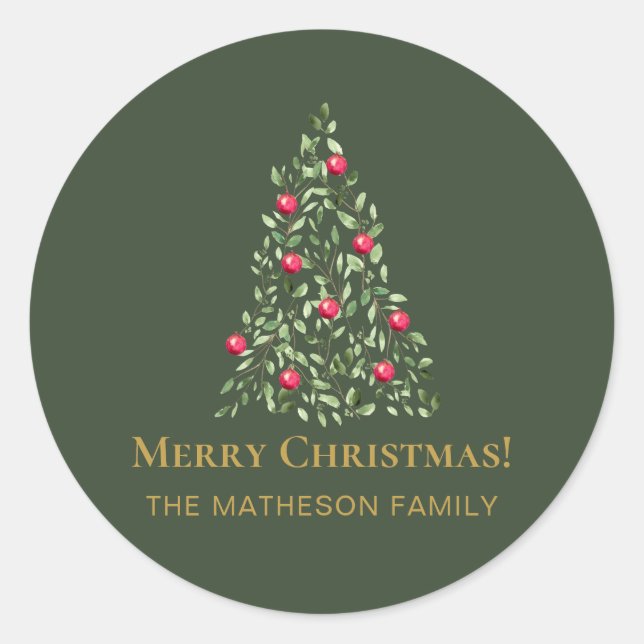 Frohe Weihnachtsbaum grün rote elegante Familie Runder Aufkleber (Vorderseite)