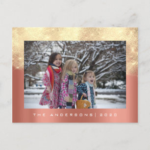 Frohe Weihnachtsbaum Happy Year Coral Gold Glitzer Postkarte