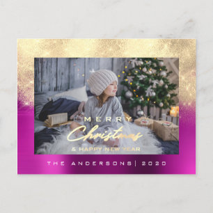 Frohe Weihnachtsbaum Happy Year Metal Gold Lila Postkarte