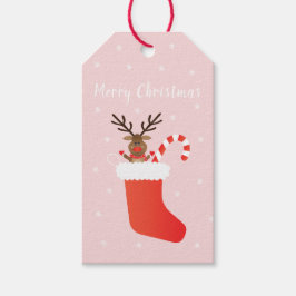 Frohe Weihnachtsbaum in einem Strumpf Red White Geschenkanhänger