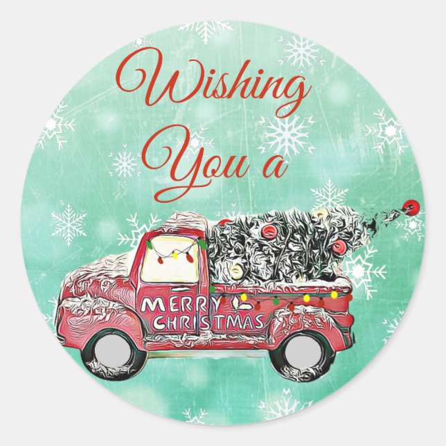 Frohe Weihnachtsbaum in Truck Runder Aufkleber (Vorderseite)