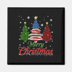 Frohe Weihnachtsbaum Kariert Us Flagge Schneeflock Magnet