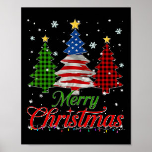 Frohe Weihnachtsbaum Kariert Us Flagge Schneeflock Poster