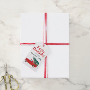 Frohe Weihnachtsbaum Kleiner Roter Lieferwagen Geschenkanhänger