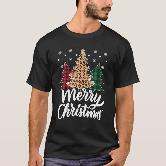 Frohe Weihnachtsbaum Leopard Büffel Karo Xmas T-Shirt (Vorderseite)
