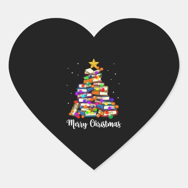 Frohe Weihnachtsbaum lesen Bücher Lover Librarian Herz-Aufkleber (Vorderseite)