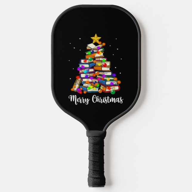 Frohe Weihnachtsbaum lesen Bücher Lover Librarian Pickleball Schläger (Vorderseite)