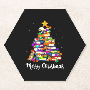 Frohe Weihnachtsbaum lesen Bücher Lover Librarian Untersetzer