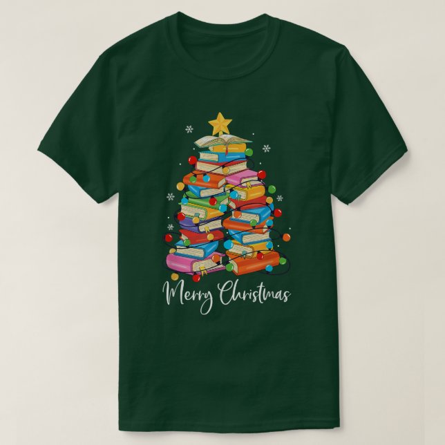 Frohe Weihnachtsbaum Librarian Xmas Reading Buch L T-Shirt (Design vorne)