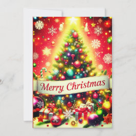 "Frohe Weihnachtsbaum mit farbenfrohen Ornamenten Feiertagskarte