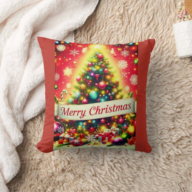 "Frohe Weihnachtsbaum mit farbenfrohen Ornamenten Kissen (Decke)