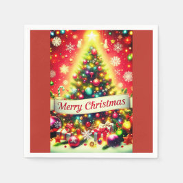 "Frohe Weihnachtsbaum mit farbenfrohen Ornamenten Serviette