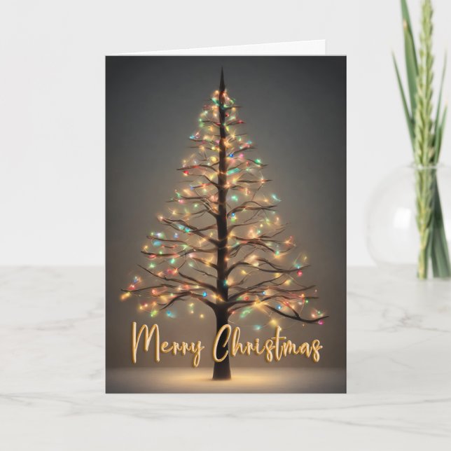 Frohe Weihnachtsbaum mit Leuchten Faltbare Karte (Vorderseite)