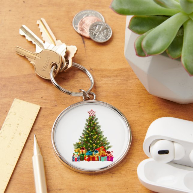 Frohe Weihnachtsbaum mit Star Presents Holiday Schlüsselanhänger (Schreibtisch)