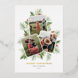 Frohe Weihnachtsbaum Multi-Foto Folien Feiertagskarte