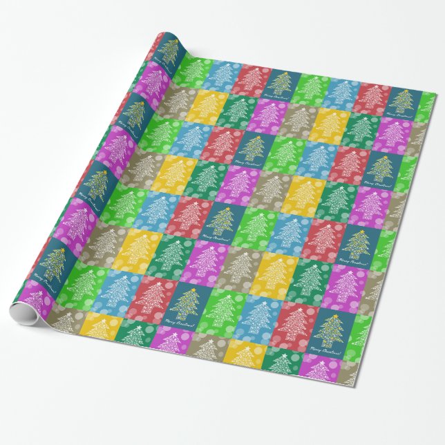 Frohe Weihnachtsbaum Muster farbenfrohe Twinkle Geschenkpapier (Ungerollt)