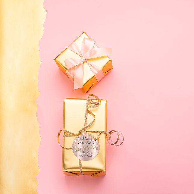 Frohe Weihnachtsbaum Name Rose Santa Sleigh Tropfe Runder Aufkleber (Merry Christmas Tree Name Rose Santa Sleigh Drips Classic Round Sticker)