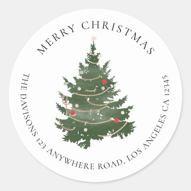 Frohe Weihnachtsbaum Name Rücksendeadresse Runder Aufkleber (Vorderseite)