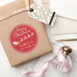 Frohe Weihnachtsbaum Name Silver Santa Sleigh Pink Runder Aufkleber