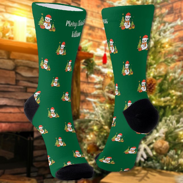 Frohe Weihnachtsbaum Niedlich Snowman Personalisie Socken (Von Creator hochgeladen)