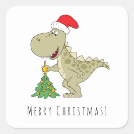 Frohe Weihnachtsbaum Niedliche Dinosaurier-Weihnac Quadratischer Aufkleber