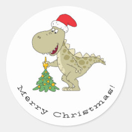 Frohe Weihnachtsbaum Niedliche Dinosaurier-Weihnac Runder Aufkleber