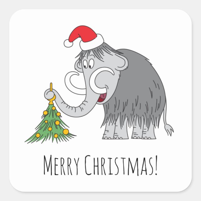Frohe Weihnachtsbaum Niedliche Mammoth-Weihnachtsm Quadratischer Aufkleber (Vorderseite)