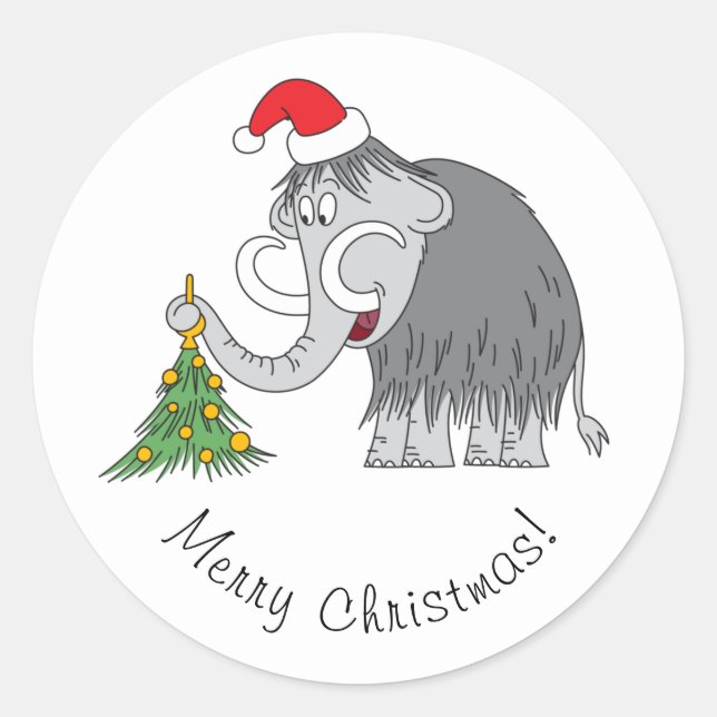 Frohe Weihnachtsbaum Niedliche Mammoth-Weihnachtsm Runder Aufkleber (Vorderseite)
